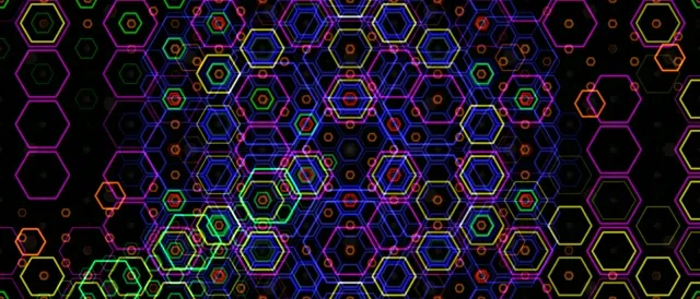 21:9 Ultrawide | Neon hexagon network 60fps screensaver VJ loop