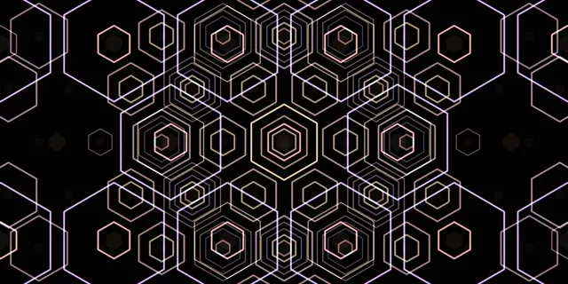 2:1 Univisium | 60fps Hexagon Kaleidoscope VJ Animation | Neon Gold Hypnotic