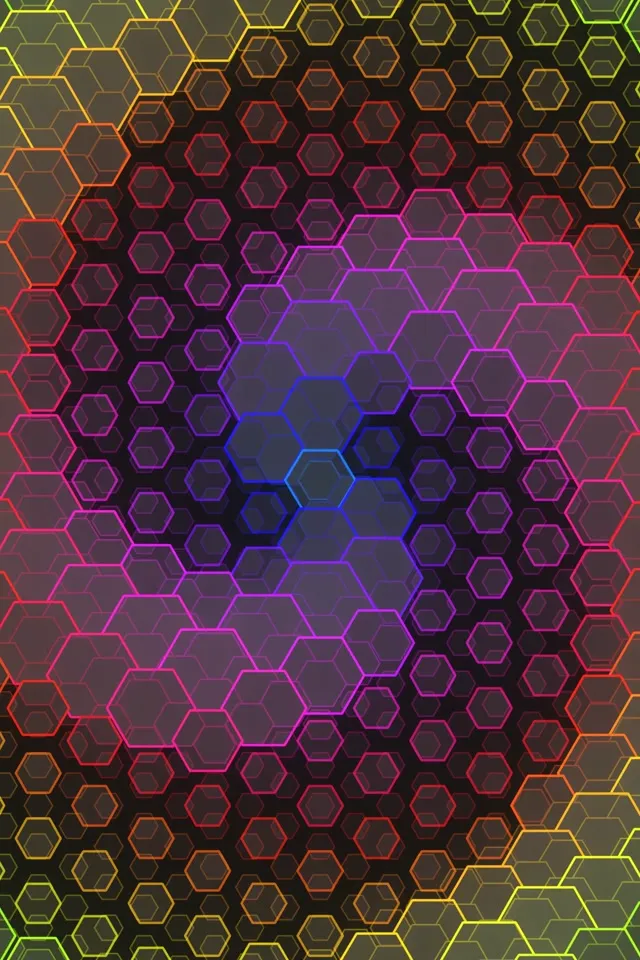 2:3 Photo Portrait | 60fps Shimmering Orange Violet Hexagon Screensaver VJ Animation
