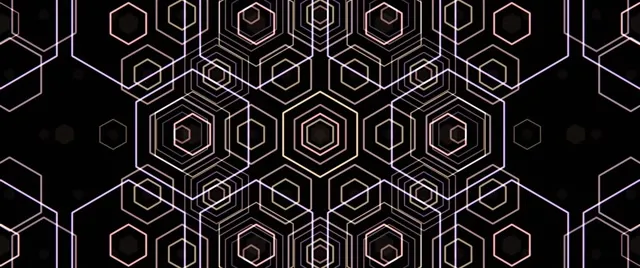 2.39:1 Cinemascope | 60fps Hexagon Kaleidoscope VJ Animation | Neon Gold Tunnel