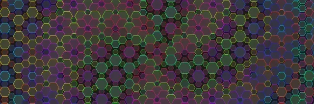 3:1 Triple Wide | 60FPS Hexagonal Motion Background - Flowing Teal Gold Magenta