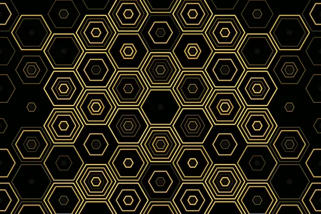 3:2 Surface | Black Gold Hexagon Geometric 60fps Screensaver VJ Loop Pattern