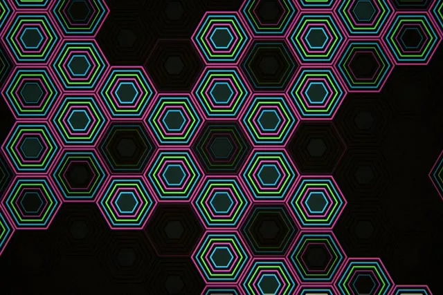 3:2 Surface | Neon Hexagon 60fps Motion Background Loop