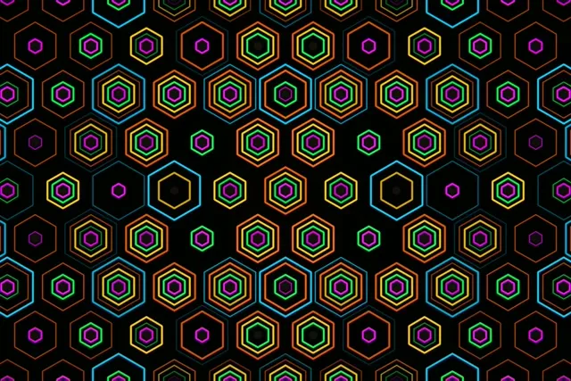 3:2 Surface | Neon hexagon motion 60fps screensaver background