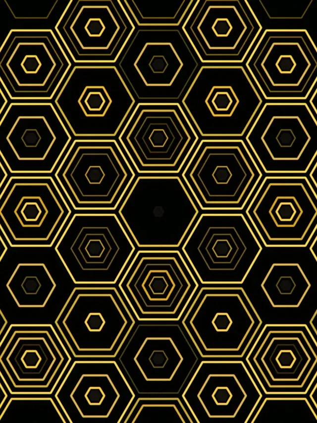 3:4 iPad Portrait | Geometric Hexagon Gold Black 60fps Screensaver Live Wallpaper
