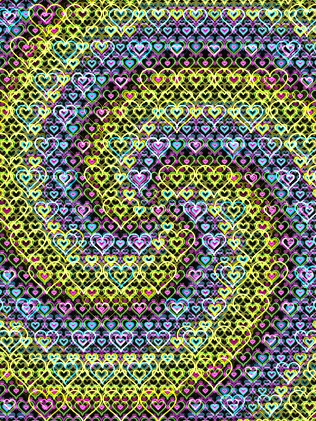 3:4 iPad Portrait | Neon Heart Pattern 60fps Screensaver Live BG