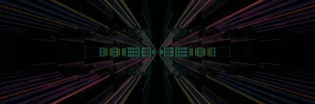3:1 Triple Wide Neon Tunnel Vj Loop 60fps Screensaver Cyan Grid