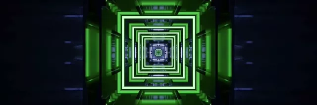 3:1 Triple Wide Neon Tunnel VJ Loop 60fps Screensaver Green Squares