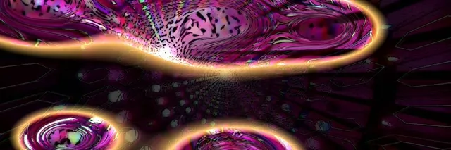 3:1 Ultrawide 60fps Neon Tunnel Screensaver Cascading Purple Gold Spiral VJ Loop