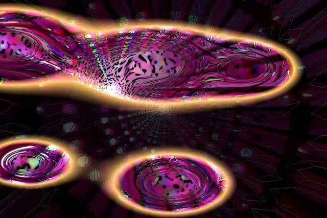 3:2 Film 60fps Neon Tunnel Screensaver Pulsing Gold Magenta Spiral VJ Visual Animation