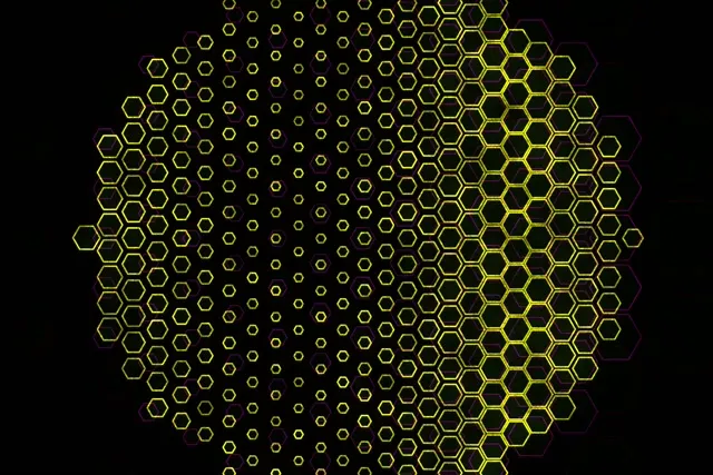 3:2 Surface 60fps Hexagon Neon Screensaver Motion Loop Yellow