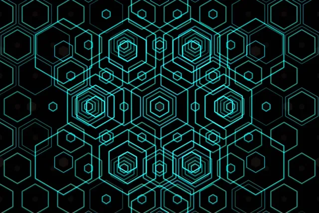 3:2 Surface 60fps Neon Hexagon Vortex Screensaver VJ Loop Turquoise Glow