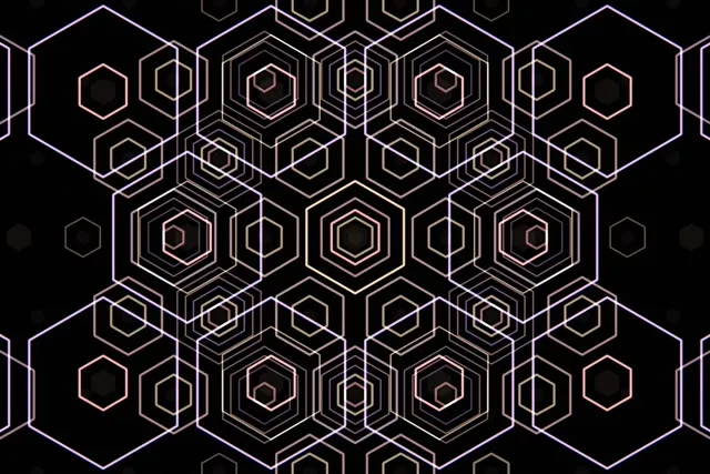 3:2 Surface | 60fps Nested Hexagon Motion Background | Gold Neon Geometric
