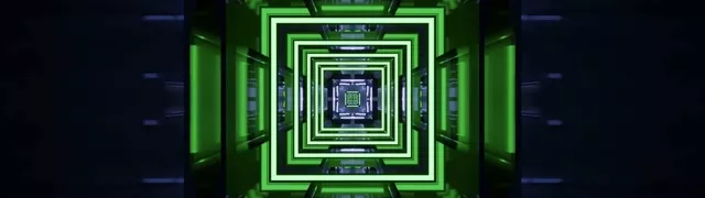 32:9 Ultrawide Neon Tunnel Screensaver – Green Square Vortex 60fps VJ Loop