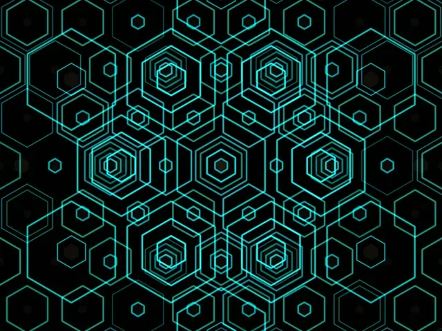 4:3 Classic | 60fps Screensaver - Animated Hexagon Neon Cyan Tech Motion Background