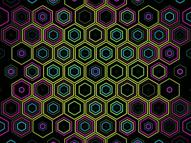 4:3 Classic | Neon Hexagon Grid 60fps Screensaver VJ Background