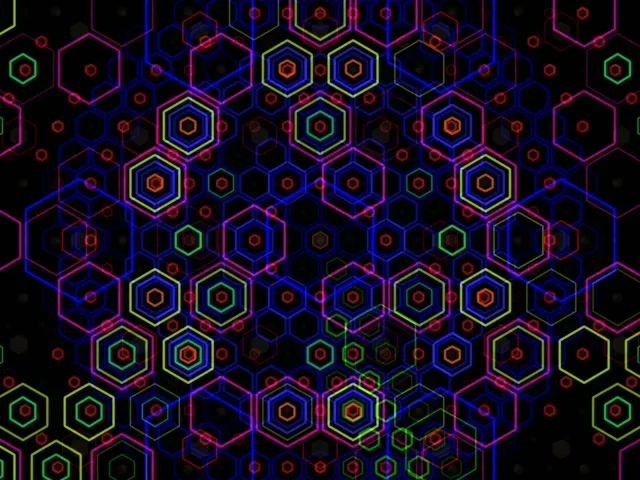 4:3 Classic | Neon Hexagon Network 60fps Screensaver Motion Loop