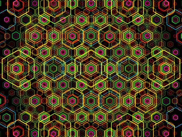 4:3 Classic 60fps Neon Hexagon Screensaver Motion Background Rainbow