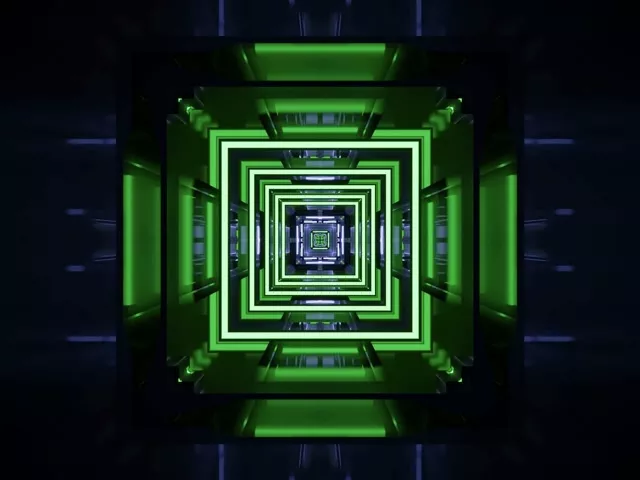 4:3 Classic 60fps Neon Tunnel Screensaver - Green Square Vortex VJ Loop