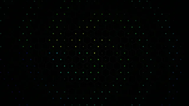 4K abstract hexagon network loop with glowing green particles