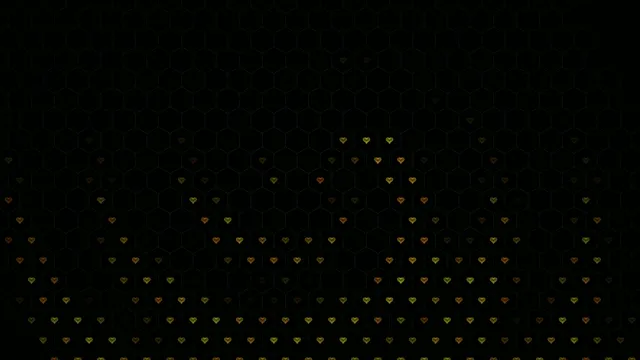 4K animated falling golden hearts on hexagon grid background