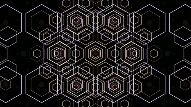 4K animated geometric hexagon pattern with neon glow loop