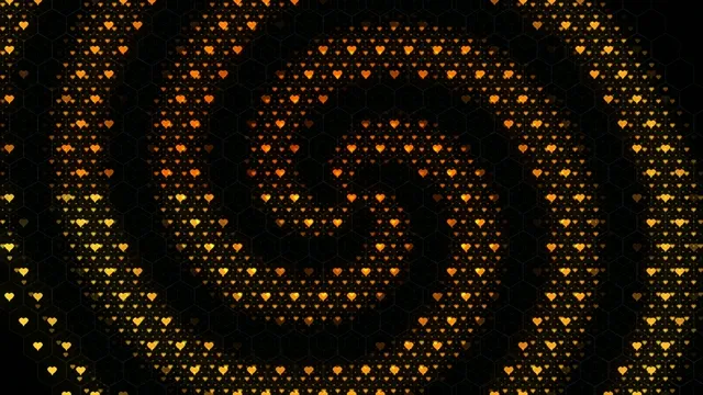 4K animated gold hearts motion background with hexagon grid pattern