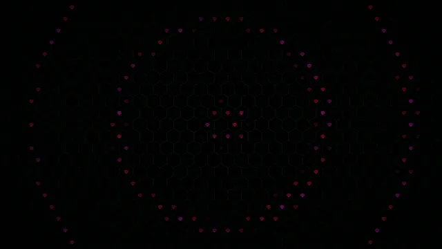 4K animated heart particles loop with hexagon grid background