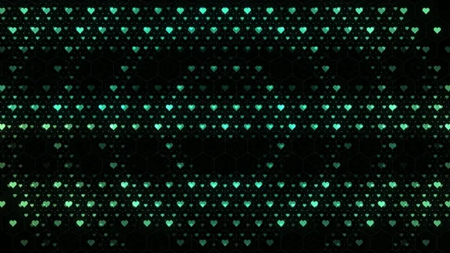4K animated heart particles loop with neon green glow on dark background