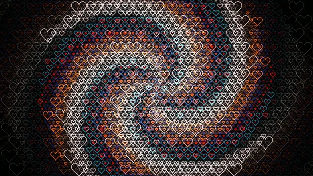 4K animated heart pattern loop with vibrant neon colors and dark backdrop