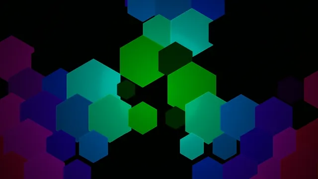 4K animated hexagon mosaic motion background with vibrant neon colors