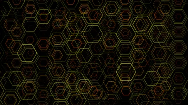 4K animated hexagon pattern motion background with neon green and orange