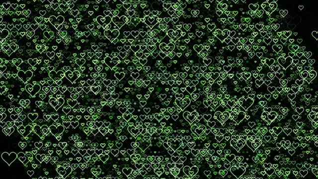 4K animated neon green hearts falling seamless loop background