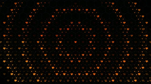 4K animated orange hearts hexagon grid looping background