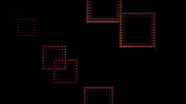 4K animated red heart particles forming shapes on black background