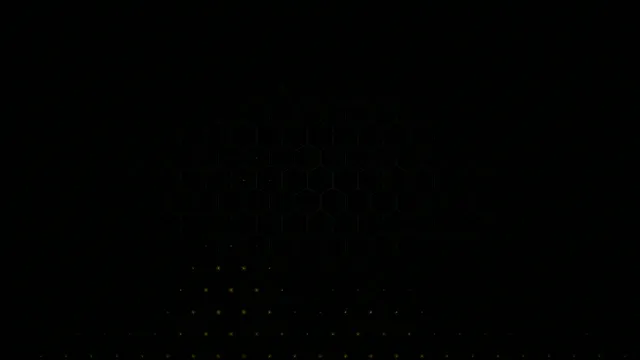 4K dark hexagon tech background with golden particle lights