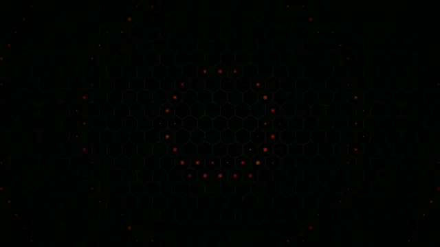 4K dark hexagonal network loop with glowing red nodes and connections