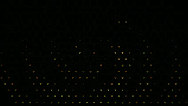 4K Floating Gold Hearts Animation on Dark Hexagon Background