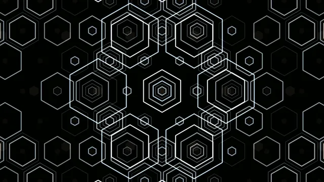 4K geometric hexagon motion background with glowing white lines
