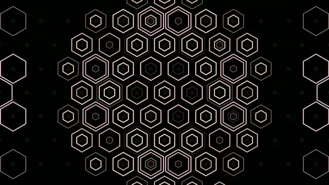 4K geometric hexagon motion background with gold lines on black