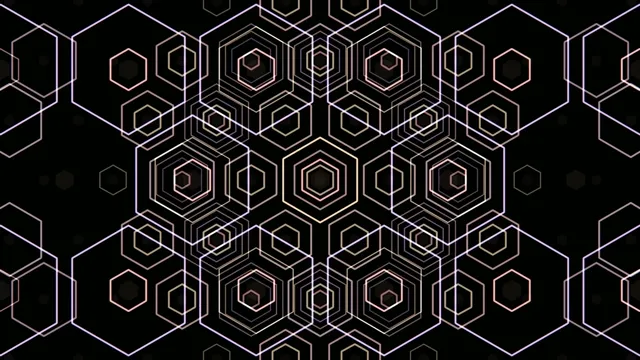 4K geometric hexagon neon motion background for broadcast and video production