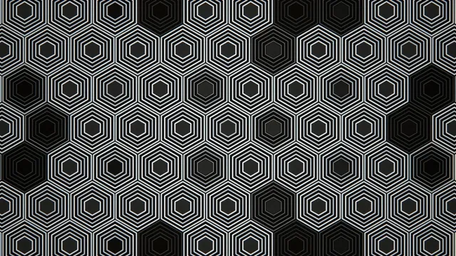 4K geometric hexagon pattern loop with dynamic black and white animation