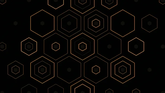 4K hexagon honeycomb motion background with gold geometric patterns