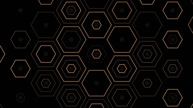 4K hexagon motion background with gold geometric lines and particles
