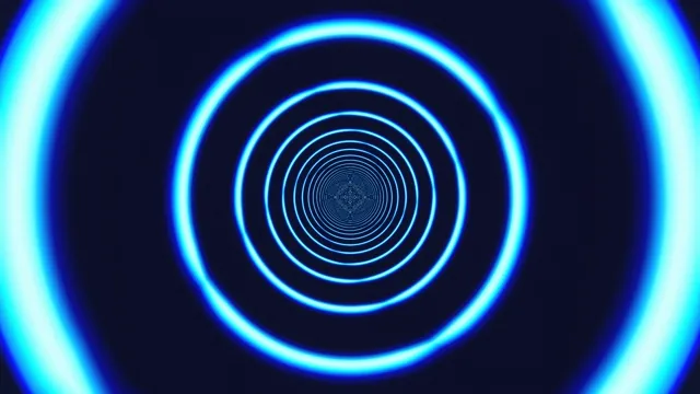 4K neon blue glowing circles loop - hypnotic tunnel motion background