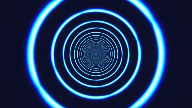 4K neon blue glowing concentric circles tunnel motion background