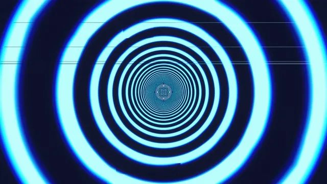 4K neon cyan concentric circles tunnel loop with glitch effect