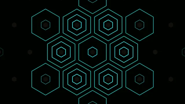 4K neon cyan hexagon grid motion background for broadcast and video