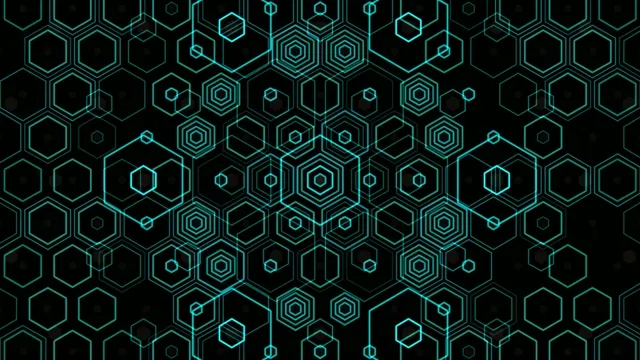 4K Neon Cyan Hexagon Network Animation Loop Background