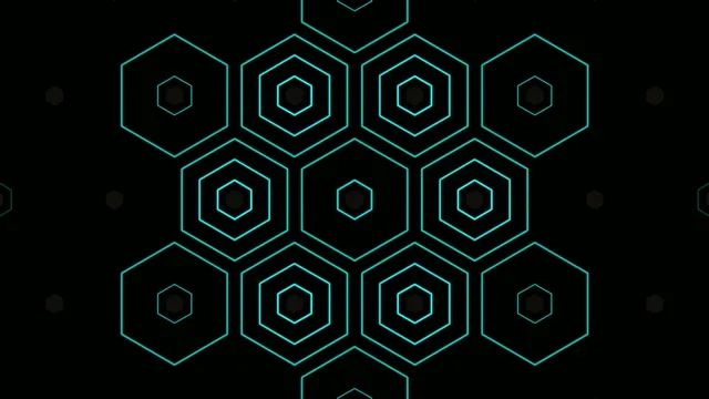 4K neon cyan hexagon network loop for broadcast and presentations
